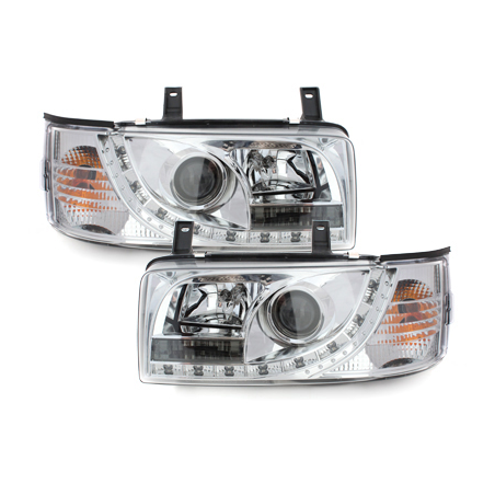 Phares LED D-LITE  VW T4 90-03  avec feux diurne LED  Chrome