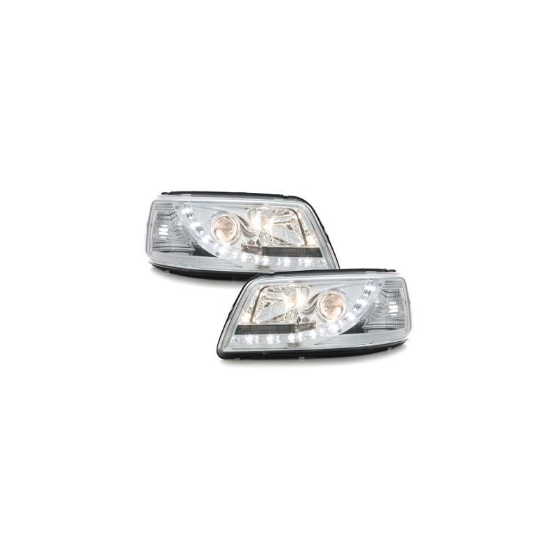 Phares DAYLINE VW T5 03-09 avec feux diurne LED  Chrome