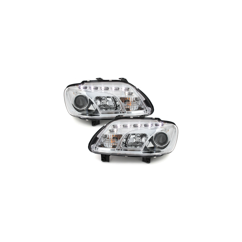 Phares LED DRL VW Touran 1T 03-06 Chrome