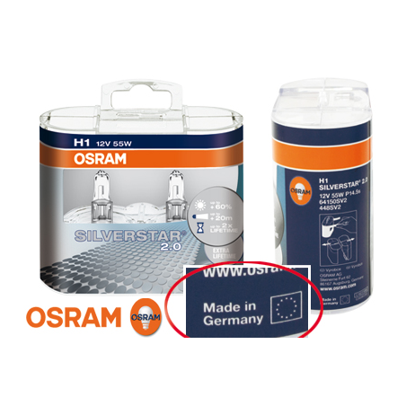 H1 OSRAM SILVERSTAR 2.0 H1 Xenon Look 12 V/55 W  (2 pièces)