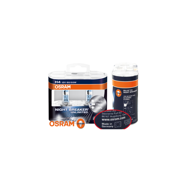 OSRAM NIGHT BREAKER Unlimited H4 12 V/55 W (2 Pièces)