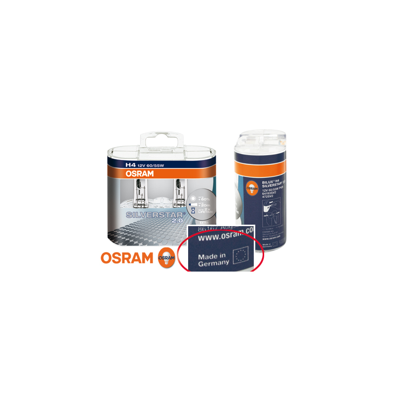Ampoule look xénon OSRAM SILVERSTAR 2.0 H4 12 V/55 W  (2 pièces)