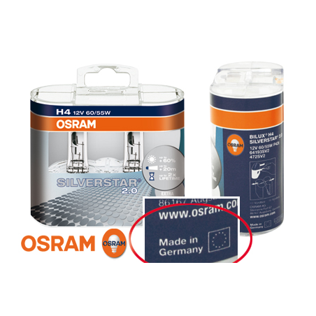 Ampoule look xénon OSRAM SILVERSTAR 2.0 H4 12 V/55 W  (2 pièces)