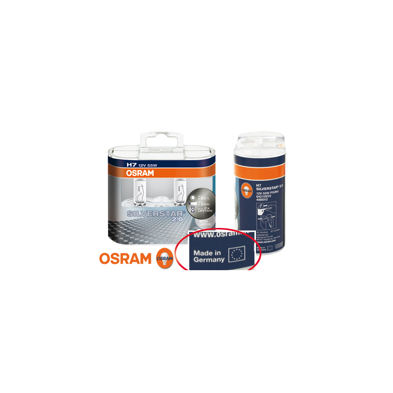 Ampoule look xénon OSRAM SILVERSTAR 2.0 H7 12 V/55 W (2 pièces)