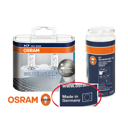 Ampoule look xénon OSRAM SILVERSTAR 2.0 H7 12 V/55 W (2 pièces)