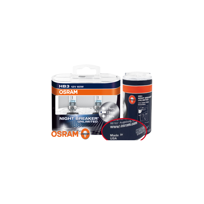 OSRAM NIGHT BREAKER Unlimited HB3 12 V/60 W (2 Pièces)