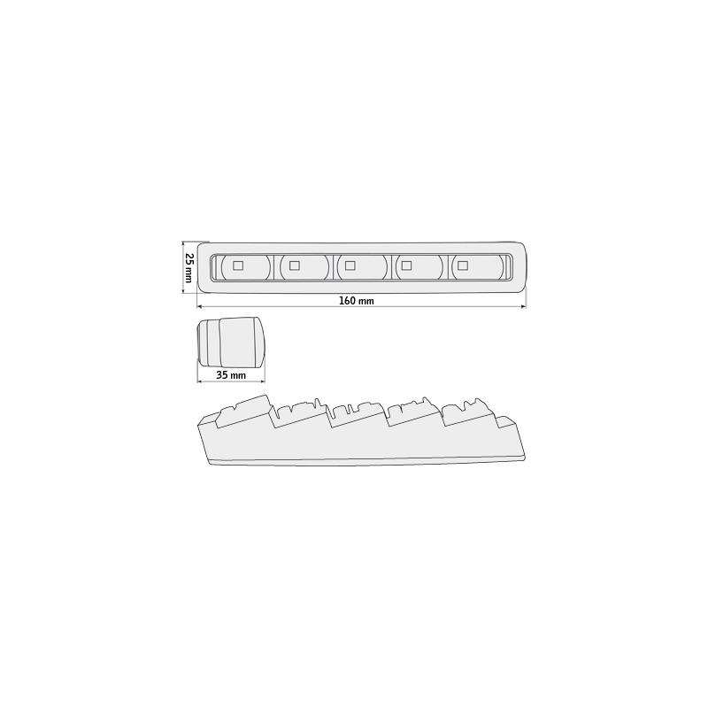 Feux de jour avec 5 hipower LED LxHxT 160x25x35mm-Chrome