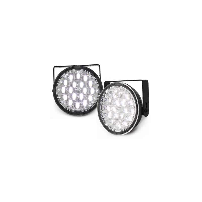 Feux de jour avec 18 hipower LED 90 mm rond Chrome