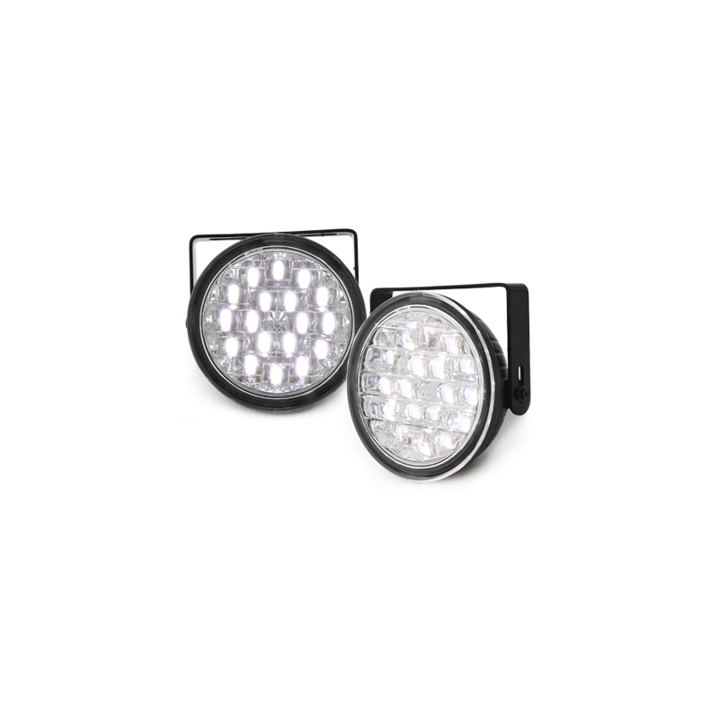 Feux de jour avec 18 hipower LED 90 mm rond Chrome