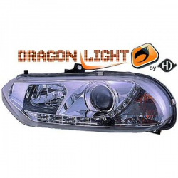 fari con LED diurni, DragonLights, chrome, ALFA 156,