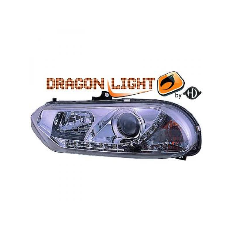 fari con LED diurni, DragonLights, chrome, ALFA 156,