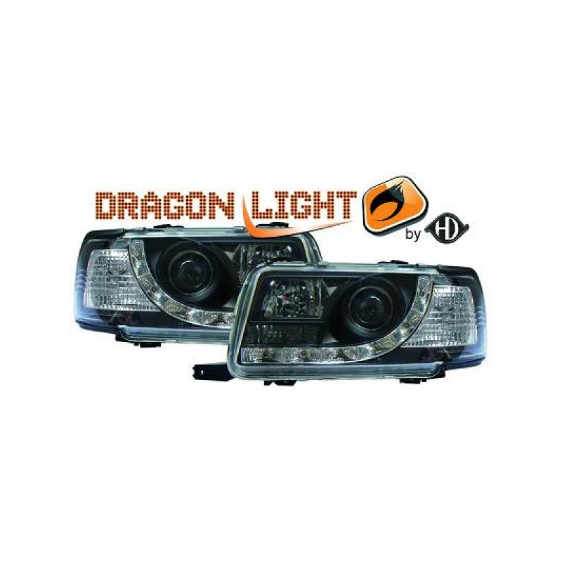 Phares avec feux diurne LED  DragonLights, nero AUDI 80,