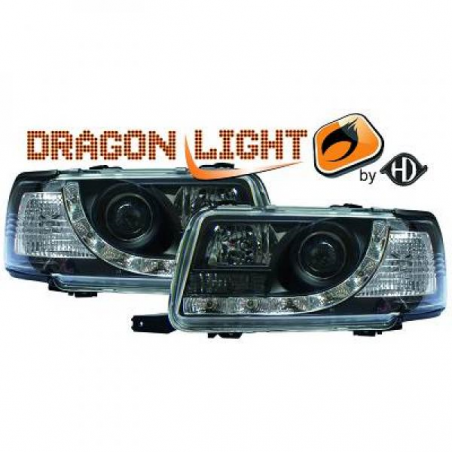Phares avec feux diurne LED DragonLights, nero AUDI 80, Phares avec feux diurne LED DragonLights, nero AUDI 80,