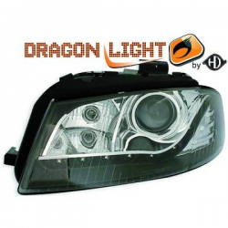 fari con LED diurni, DragonLights, nero, corretto. fari A3,