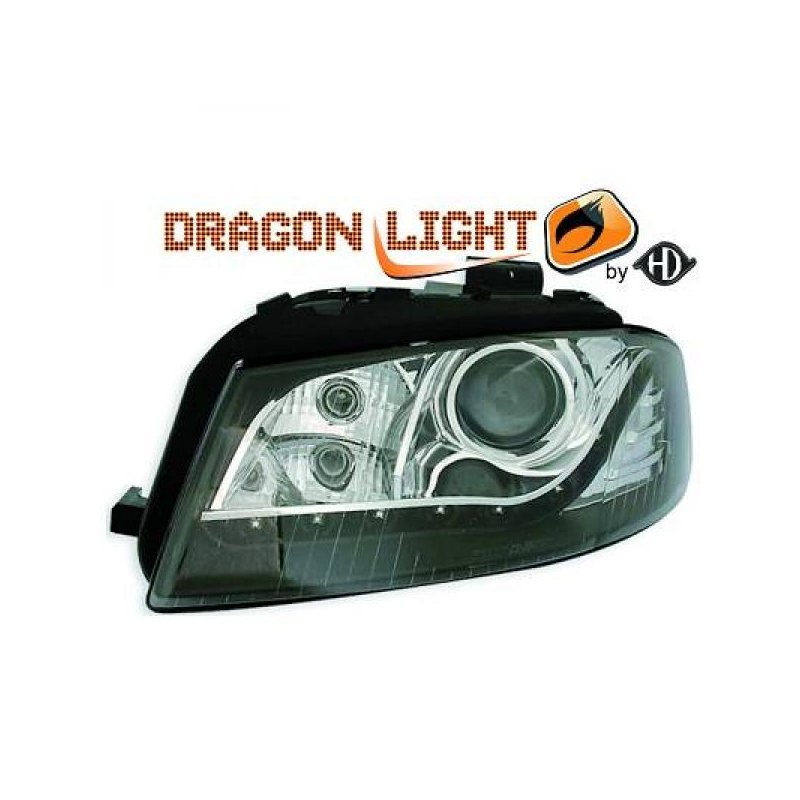 fari con LED diurni, DragonLights, nero, corretto. fari A3,