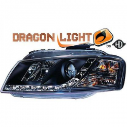 fari con LED diurni, DragonLights, nero AUDI A3,