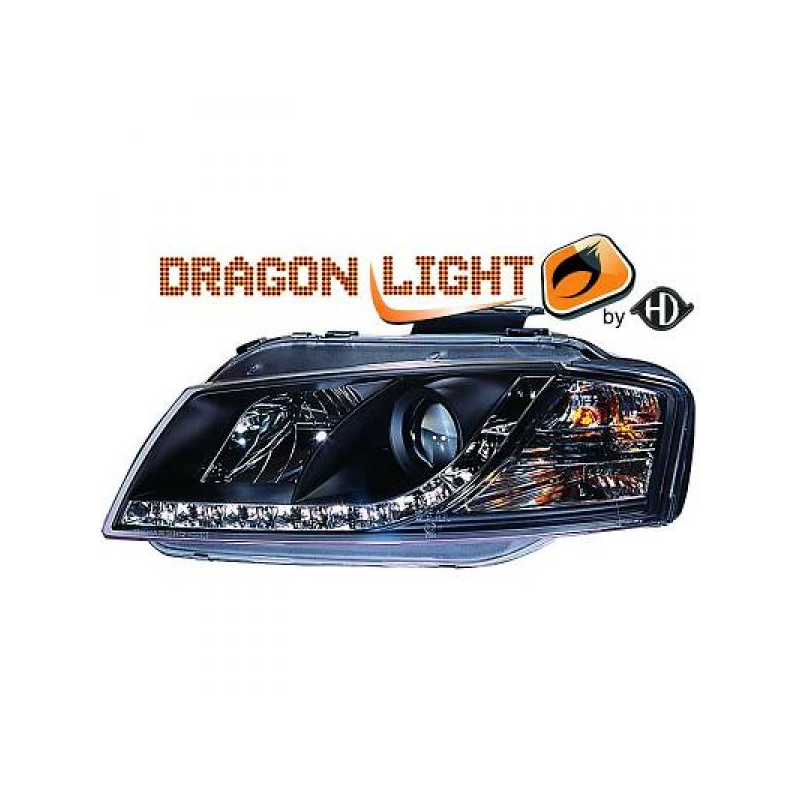 fari con LED diurni, DragonLights, nero AUDI A3,