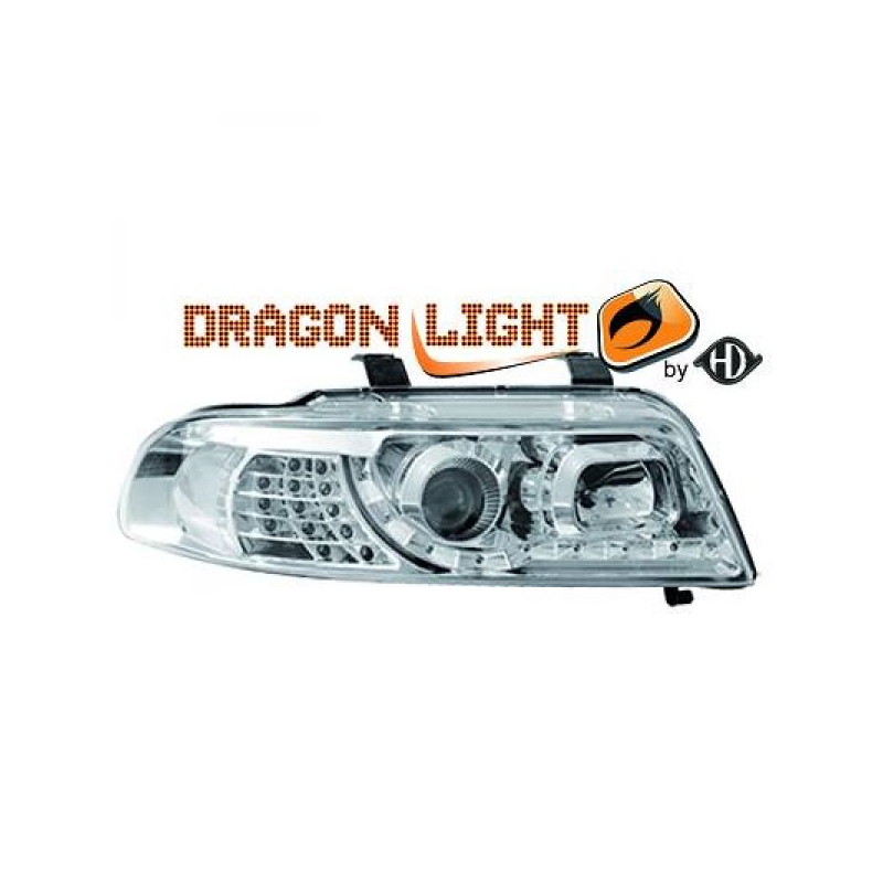fari con LED diurni, DragonLights, cromo, AUDI A4,