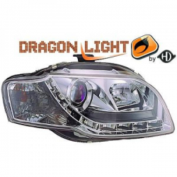 fari con LED diurni, DragonLights, cromo, AUDI A4,