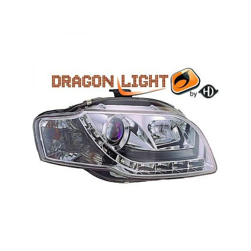 fari con LED diurni, DragonLights, cromo, AUDI A4,
