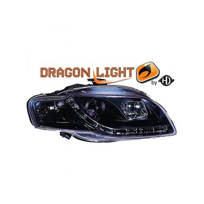 fari con LED diurni, DragonLights, nero AUDI A4,