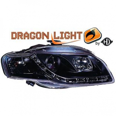 fari con LED diurni, DragonLights, nero AUDI A4, fari con LED diurni, DragonLights, nero AUDI A4,