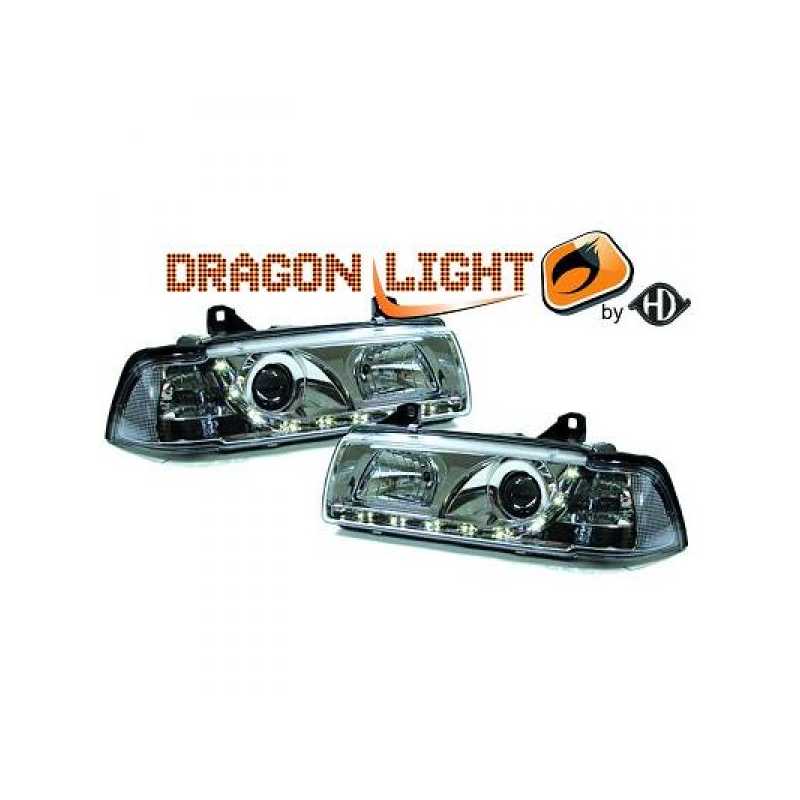 fari con LED diurni, DragonLights, cromo BMW E36 Berlina /TOURING