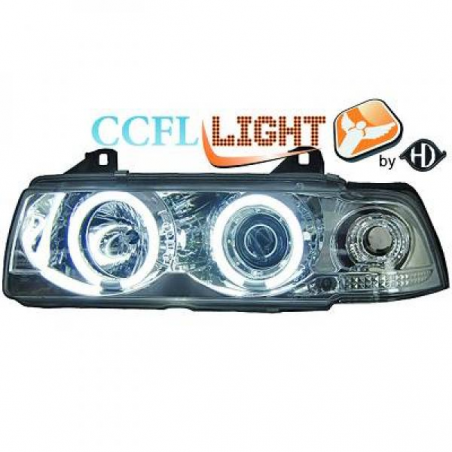 PHARES DESIGN ANGEL EYES, CCFL COOL LIGHTS, CHROME, H1/H1    BMW E36, 4-PORTES