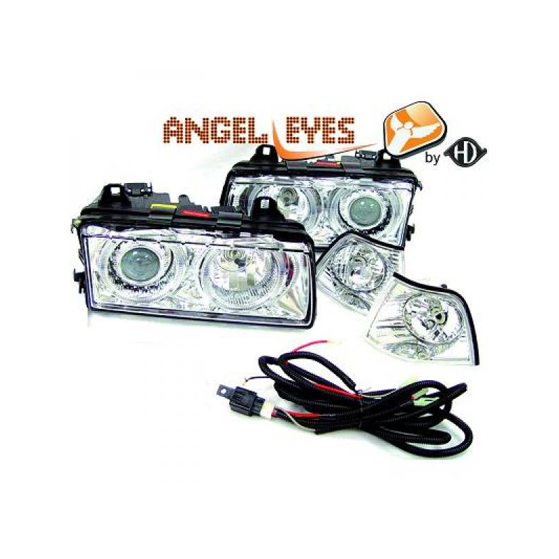 PHARES DESIGN, CHROME, H7/H7,  ANNEAUX         BMW E36,