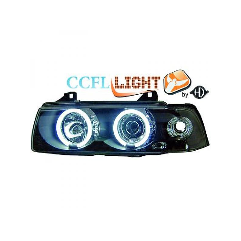 PHARES DESIGN ANGEL EYES, CCFL COOL LIGHTS, NOIR, H1/H1   BMW E36, 4-PORTES