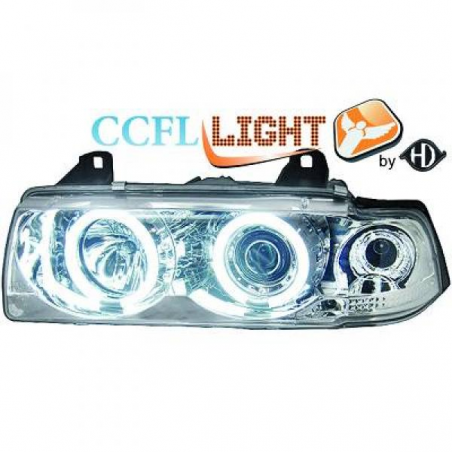 PHARES DESIGN ANGEL EYES, CCFL COOL LIGHTS, CHROME, H1/H1           BMW E36, 2 PORTES