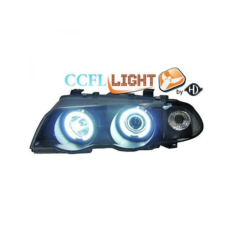 phares design angel eyes, CCFL Cool Lights, noir, H1/H1, avec correct.      BMW E46, 4-portes