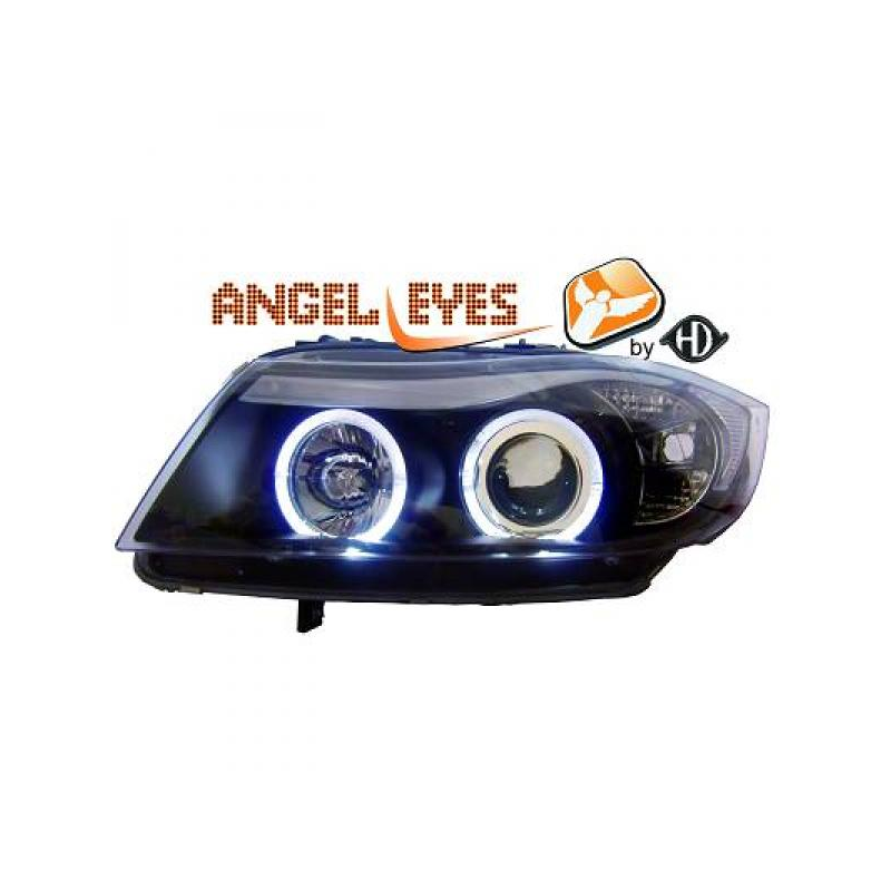 phares design, noir, H7/H1, régl. électr., anneaux        E90,