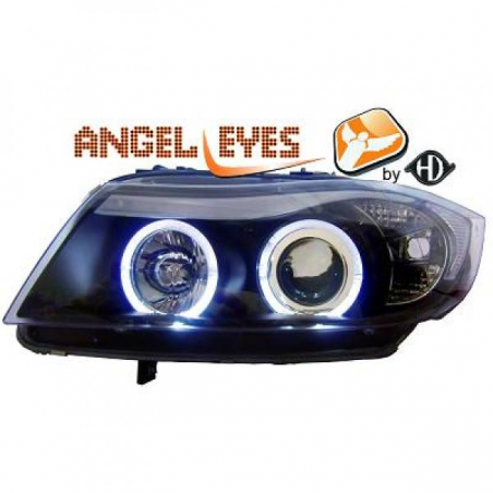 phares design, noir, H7/H1, régl. électr., anneaux E90, phares design, noir, H7/H1, régl. électr., anneaux E90,