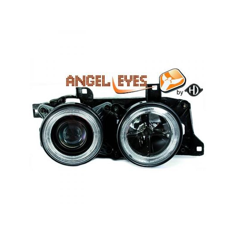 phares design, noir, H1/H1, régl. électr., anneaux       E32/34,