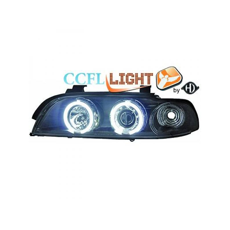 phares design angel eyes, CCFL Cool Lights, noir, H1/H1, avec correct.      BMW E39,