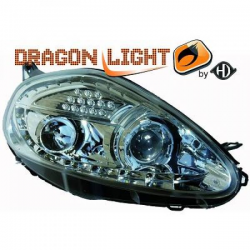 fari con LED diurni, DragonLights, chrome, Fiat Grande Punto,