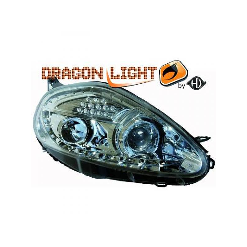 fari con LED diurni, DragonLights, chrome, Fiat Grande Punto,