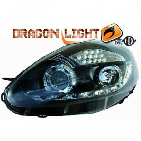 fari con LED diurni, DragonLights, nero, Fiat Grande Punto, fari con LED diurni, DragonLights, nero, Fiat Grande Punto,