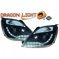 fari con LED diurni, DragonLights, nero, FIESTA,
