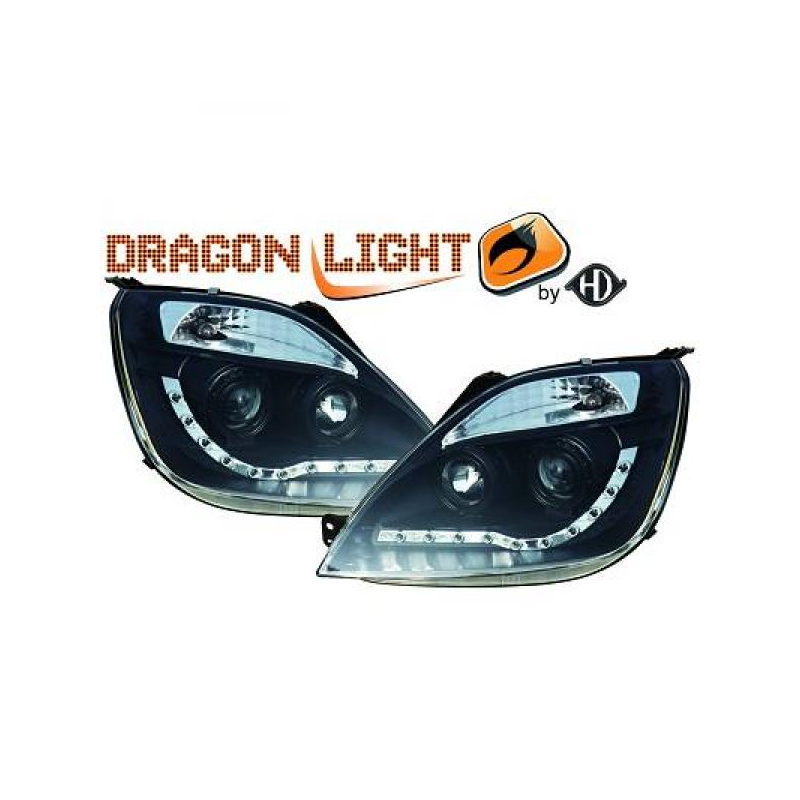 fari con LED diurni, DragonLights, nero, FIESTA,