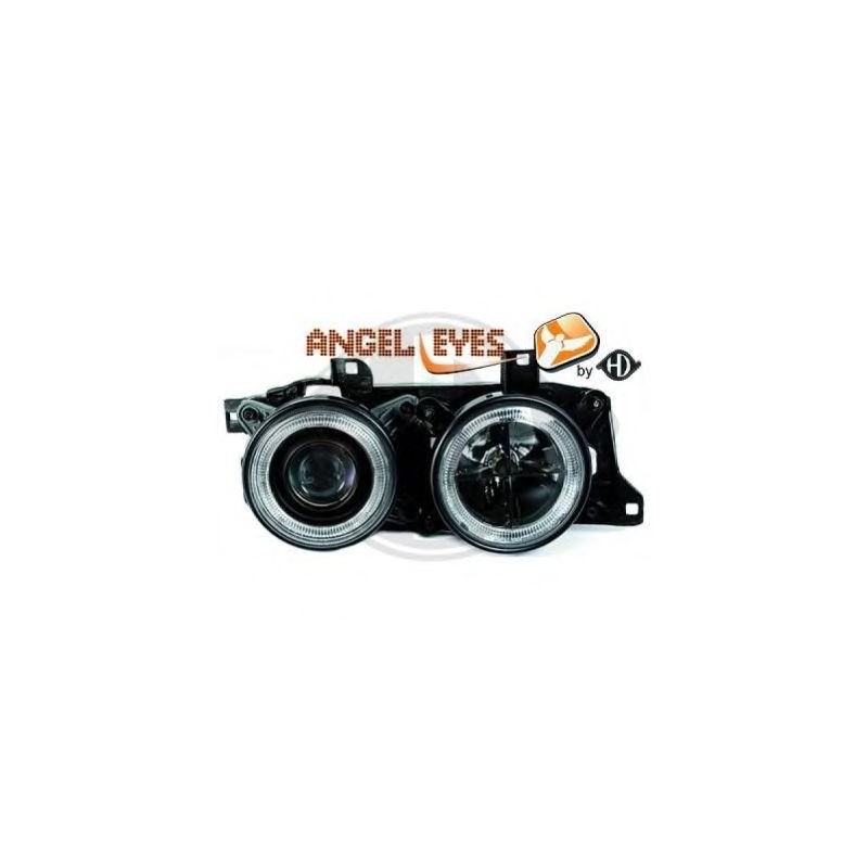  phares design, noir, H1/H1, régl. électr., anneaux       E32/34, 