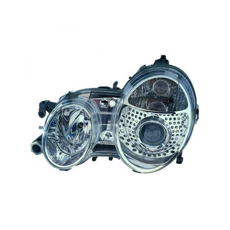 phares design, chrome, H7+H7,  règl. électr., anneaux       W208,