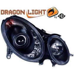 fari con LED diurni, DragonLights, nero W211,