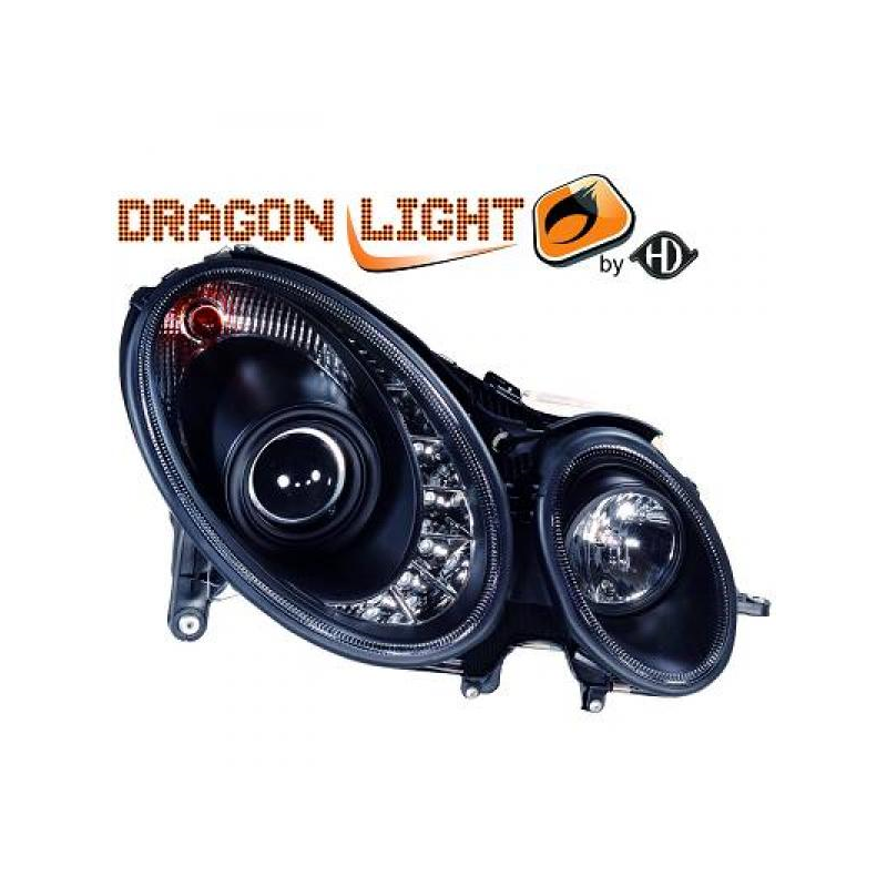 fari con LED diurni, DragonLights, nero W211,
