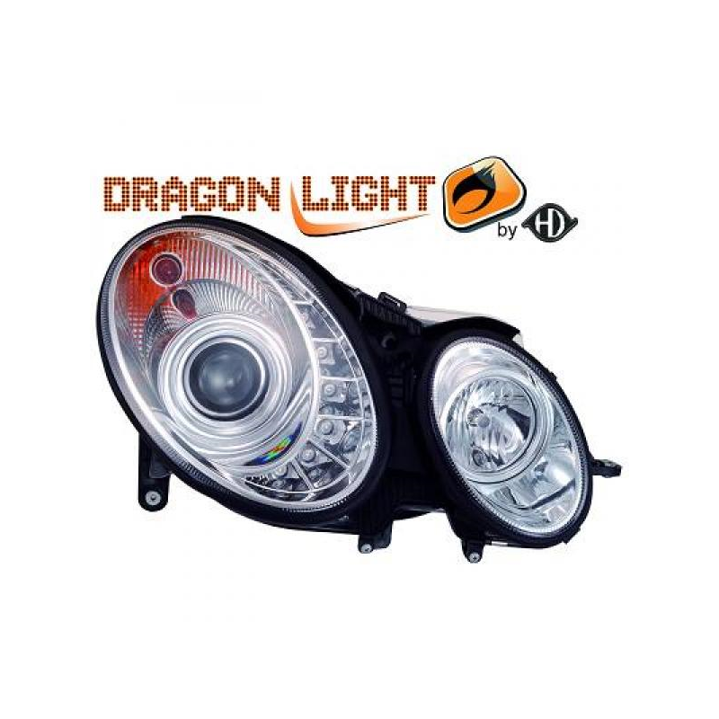 fari con LED diurni, DragonLights, chrome W211,