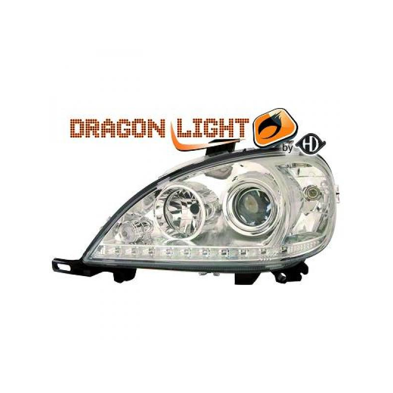 fari con LED diurni, DragonLights, chrome MERCEDES W163,