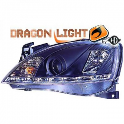 fari con LED diurni, DragonLights, nero OPEL CORSA C 