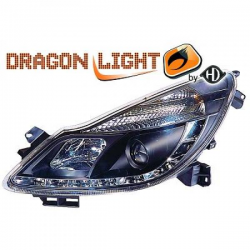 fari con LED diurni, DragonLights, nero OPEL CORSA D
