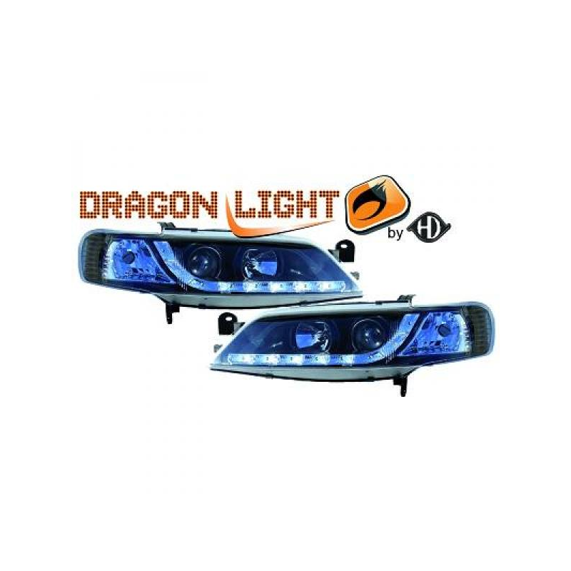 fari con LED diurni, DragonLights, nero VECTRA B
